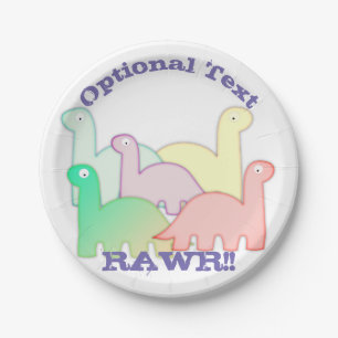 Cute Dinosaurs Pastel Colorful Paper Plates
