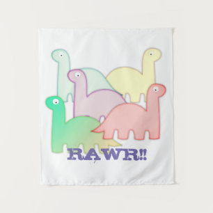 Cute Dinosaurs Pastel Colorful Tapestry