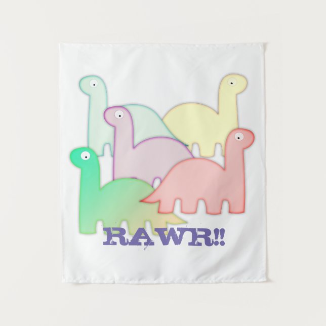 Cute Dinosaurs Pastel Colorful Tapestry (Front)