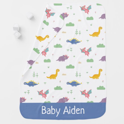 Cute Dinosaurs Pattern Baby Boy Personalized Baby Blanket