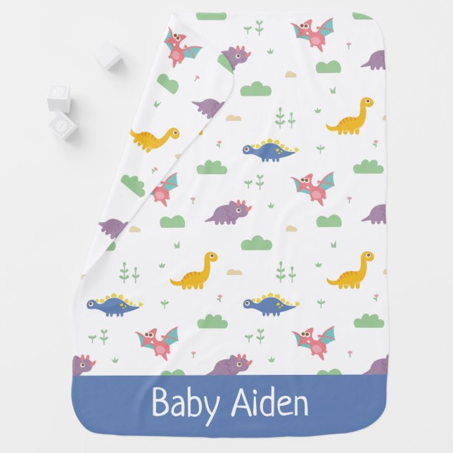 Cute Dinosaurs Pattern, Baby Boy Personalized Blanket (In Situ)