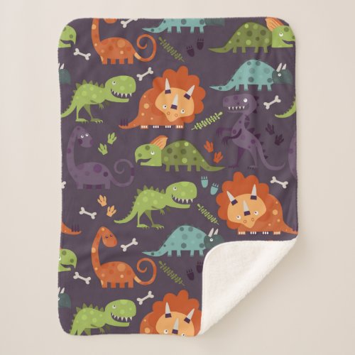 Custom Bedding 4 Cute Dinosaurs Pattern Boys Room Sherpa Blanket