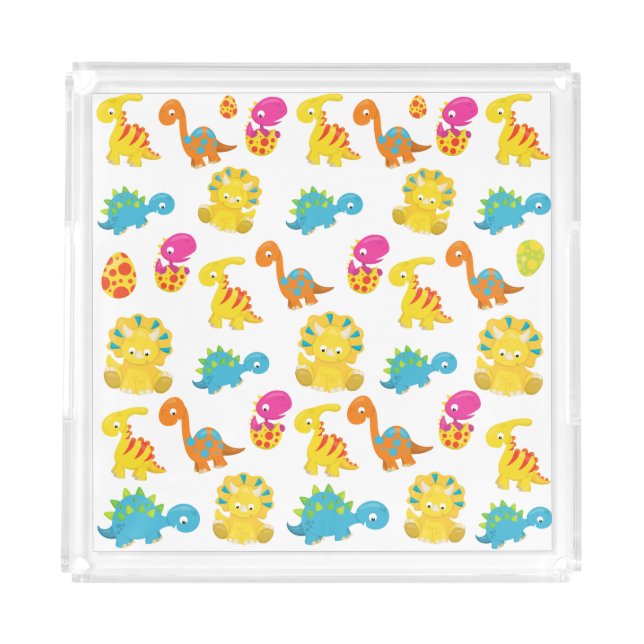 Cute Dinosaurs, Pattern Of Dinosaurs, Baby Dino Acrylic Tray (Front)