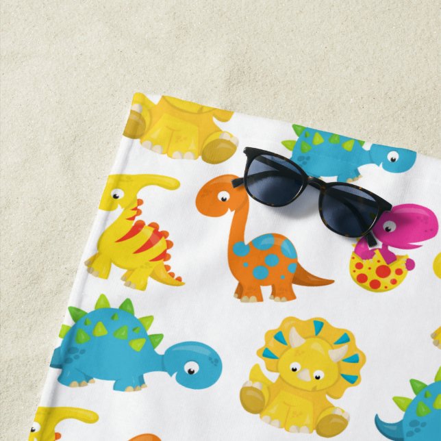 Cute Dinosaurs, Pattern Of Dinosaurs, Baby Dino Beach Towel (In Situ)