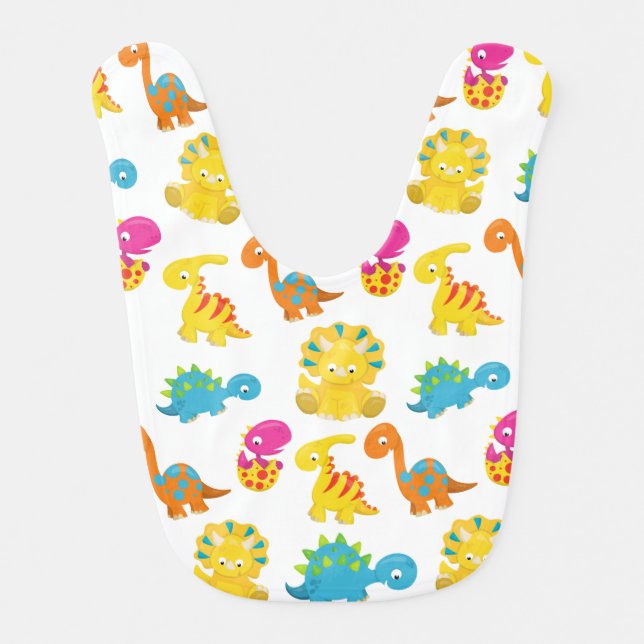 Cute Dinosaurs, Pattern Of Dinosaurs, Baby Dino Bib (Front)