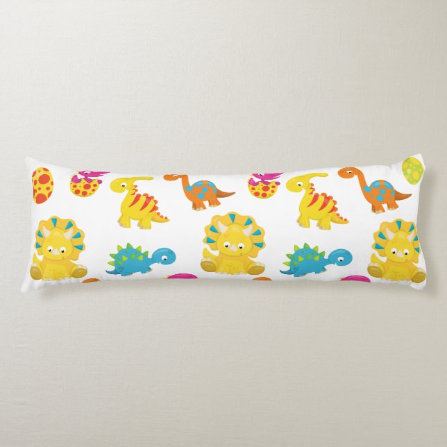 Cute Dinosaurs, Pattern Of Dinosaurs, Baby Dino Body Pillow (Front)