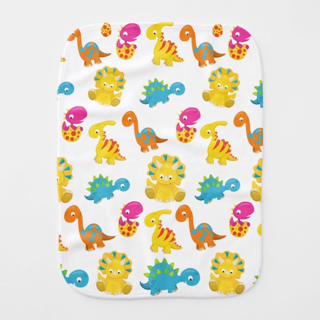 Cute Dinosaurs, Pattern Of Dinosaurs, Baby Dino Burp Cloth (Front)