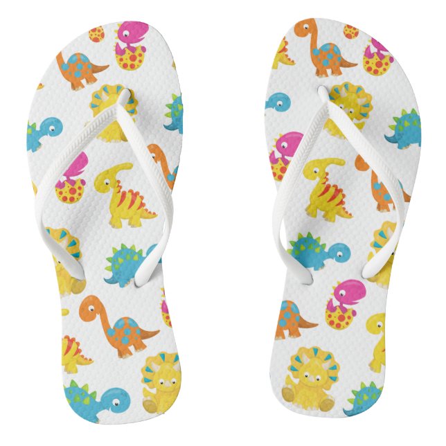 Cute Dinosaurs, Pattern Of Dinosaurs, Baby Dino Flip Flops (Footbed)