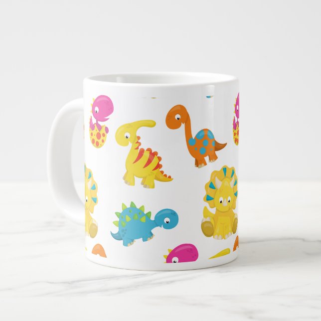 Cute Dinosaurs, Pattern Of Dinosaurs, Baby Dino Giant Coffee Mug (Front Left)