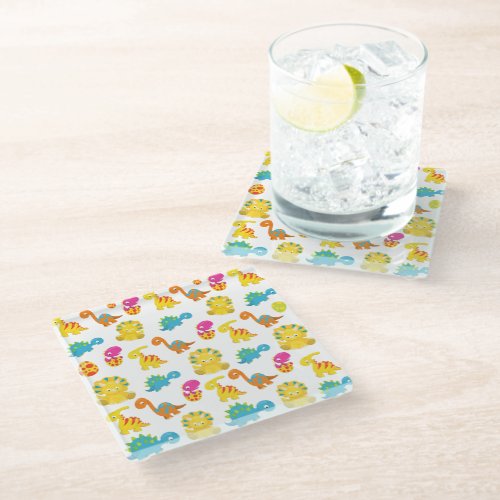 Cute Dinosaurs Pattern Of Dinosaurs Baby Dino Glass Coaster