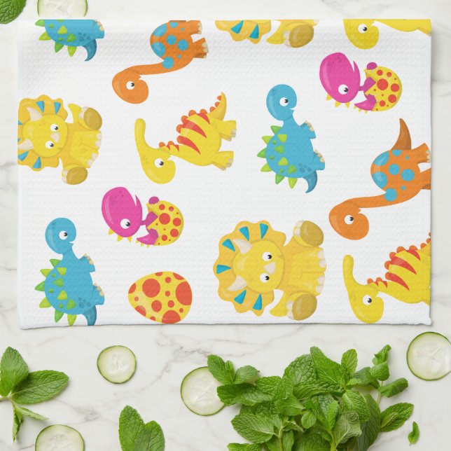 Cute Dinosaurs, Pattern Of Dinosaurs, Baby Dino Kitchen Towel (Folded)