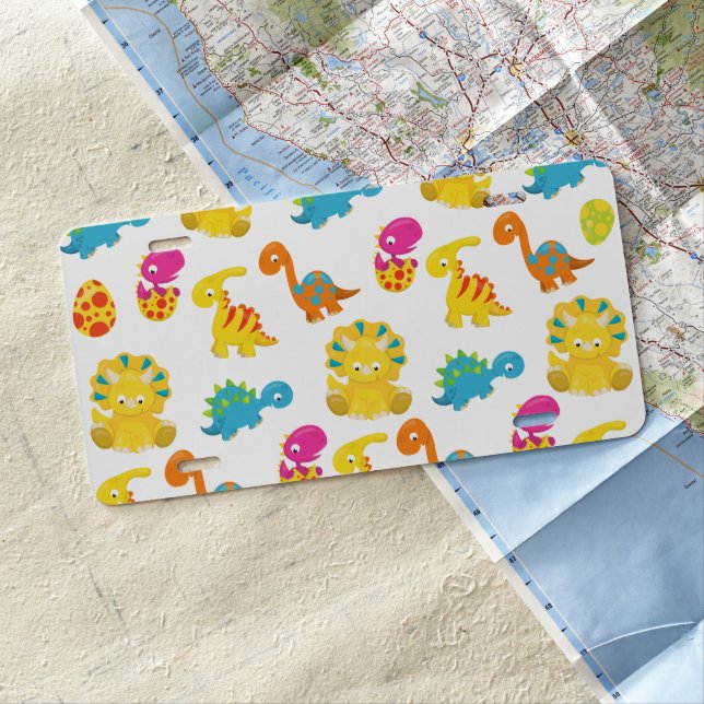 Cute Dinosaurs, Pattern Of Dinosaurs, Baby Dino License Plate (In Situ)