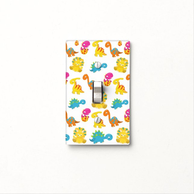 Cute Dinosaurs, Pattern Of Dinosaurs, Baby Dino Light Switch Cover (In Situ)