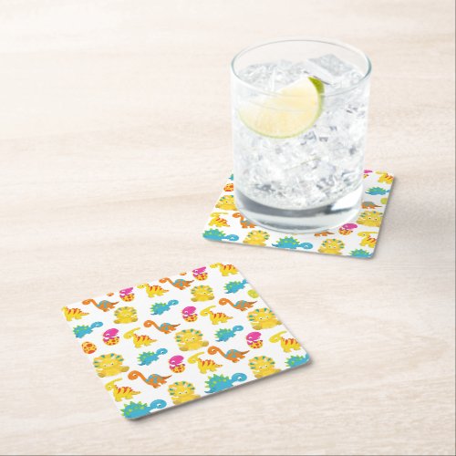 Cute Dinosaurs Pattern Of Dinosaurs Baby Dino Square Paper Coaster