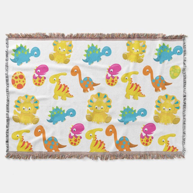 Cute Dinosaurs, Pattern Of Dinosaurs, Baby Dino Throw Blanket (Front)