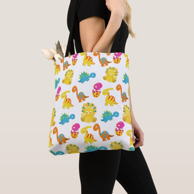 Cute Dinosaurs, Pattern Of Dinosaurs, Baby Dino Tote Bag (Close Up)