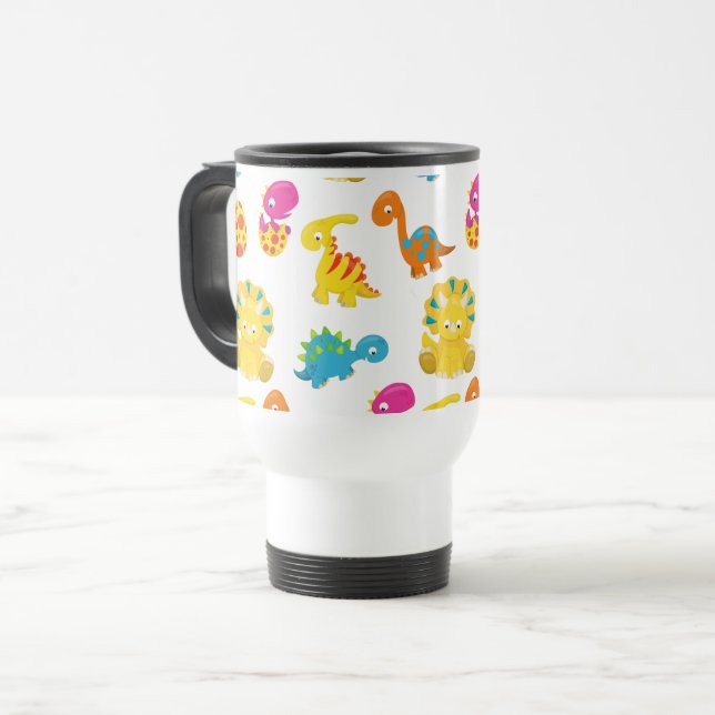 Cute Dinosaurs, Pattern Of Dinosaurs, Baby Dino Travel Mug (Front Left)