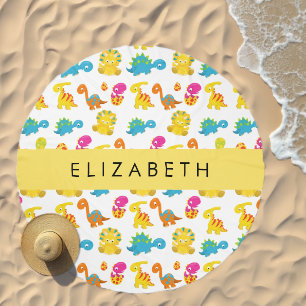 Cute Dinosaurs, Pattern Of Dinosaurs, Your Name Beach Towel