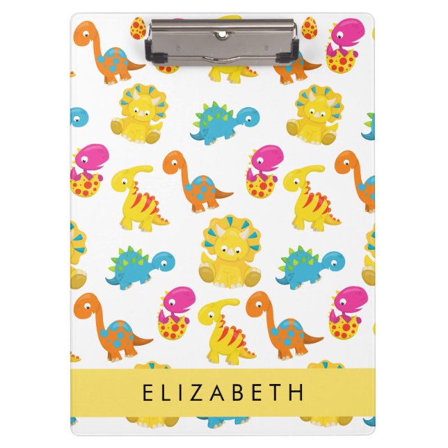 Cute Dinosaurs, Pattern Of Dinosaurs, Your Name Clipboard (Front)