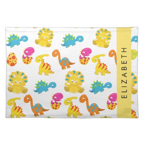 Cute Dinosaurs Pattern Of Dinosaurs Your Name Cloth Placemat