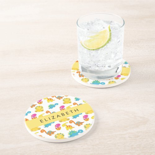 Cute Dinosaurs Pattern Of Dinosaurs Your Name Coaster