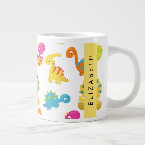 Cute Dinosaurs Pattern Of Dinosaurs Your Name Giant Coffee Mug