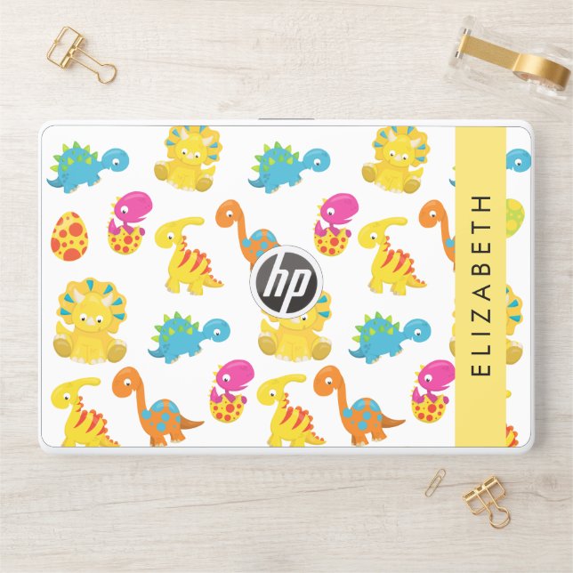 Cute Dinosaurs, Pattern Of Dinosaurs, Your Name HP Laptop Skin (Desk)