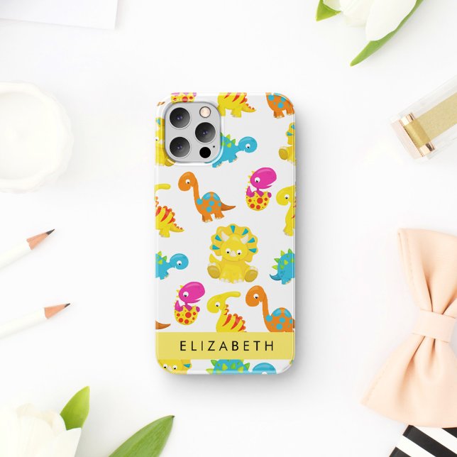 Cute Dinosaurs, Pattern Of Dinosaurs, Your Name iPhone Case (Creator Uploaded)
