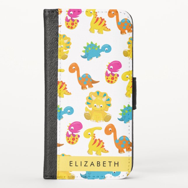 Cute Dinosaurs, Pattern Of Dinosaurs, Your Name iPhone Wallet Case (Front)