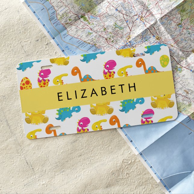 Cute Dinosaurs, Pattern Of Dinosaurs, Your Name License Plate (In Situ)
