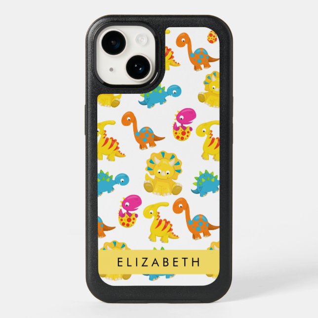 Cute Dinosaurs, Pattern Of Dinosaurs, Your Name Otterbox iPhone Case (Back)