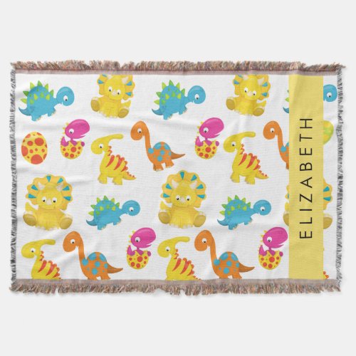 Cute Dinosaurs Pattern Of Dinosaurs Your Name Throw Blanket