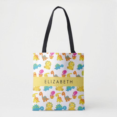 Cute Dinosaurs Pattern Of Dinosaurs Your Name Tote Bag
