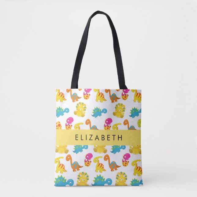 Cute Dinosaurs, Pattern Of Dinosaurs, Your Name Tote Bag (Front)