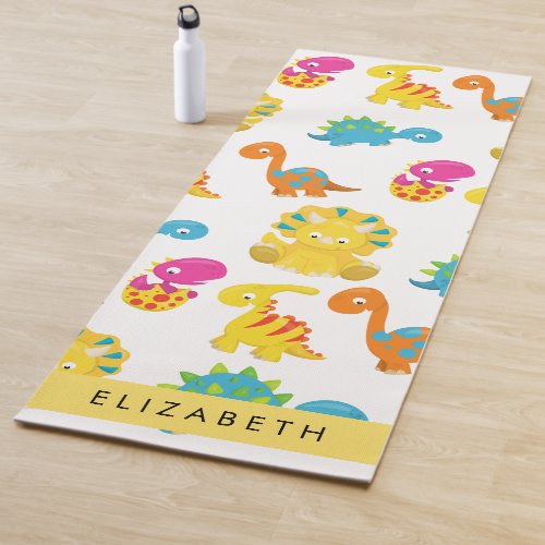 Cute Dinosaurs Pattern Of Dinosaurs Your Name Yoga Mat