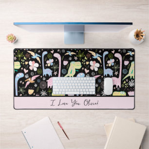 Cute Dinosaurs Pattern Script I Love You Desk Mat