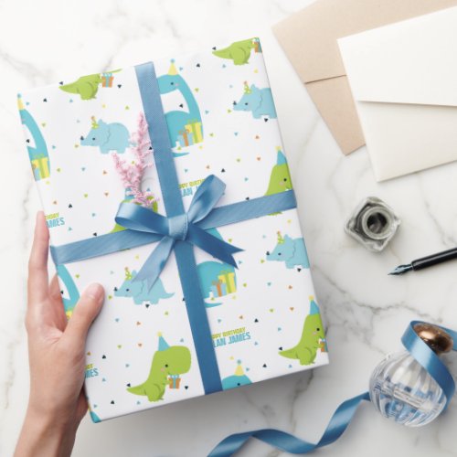 Cute Dinosaurs Personalized Wrapping Paper