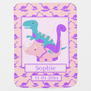 Cute Dinosaurs Pink Baby Blanket