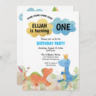 Cute Dinosaurs Playing Boy 1st Birthday Invitation