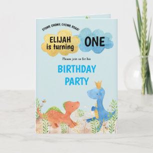 Cute Dinosaurs Playing Boy 1st Birthday Invitation