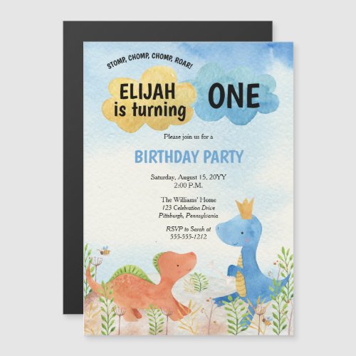 Cute Dinosaurs Playing Boy 1st Birthday  Magnetic Invitation