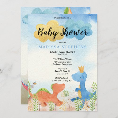 Cute Dinosaurs Playing Boy Baby Shower  Invitation