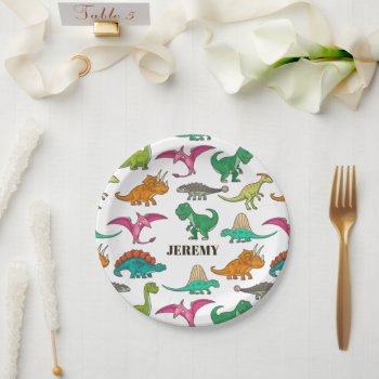 Cute Dinosaurs Prehistoric Birthday Party White Paper Plates by kidslife at Zazzle