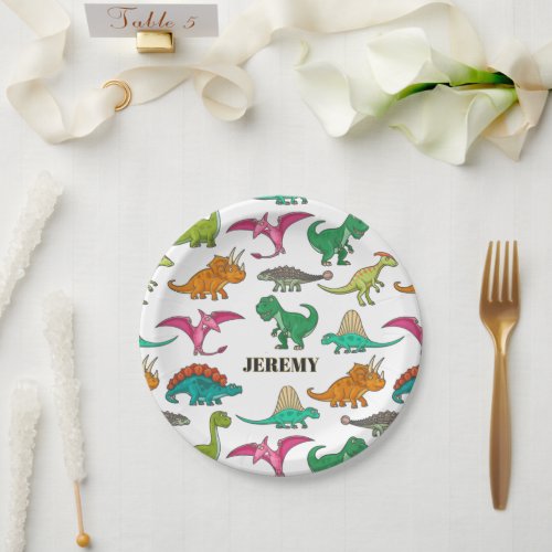 Cute Dinosaurs Prehistoric Birthday Party White Paper Plates