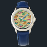 Cute Dinosaurs Prehistoric Kids Watch<br><div class="desc">Add the name of a boy or girl who loves dinosaurs on a cute kids watch with easy to read numbers for each hour and a field of prehistoric animals for a dinosaur themed children's birthday party, holidays or any event. Featuring the Tyrannosaurus rex, Triceratops, Raptors, Stegosaurus and all the...</div>