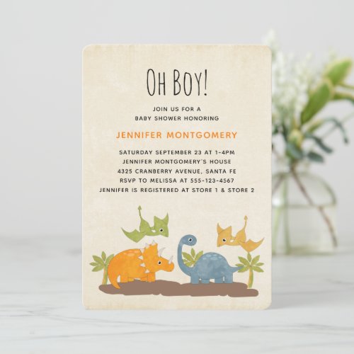 Cute Dinosaurs Prehistoric Wildlife Baby Shower Invitation