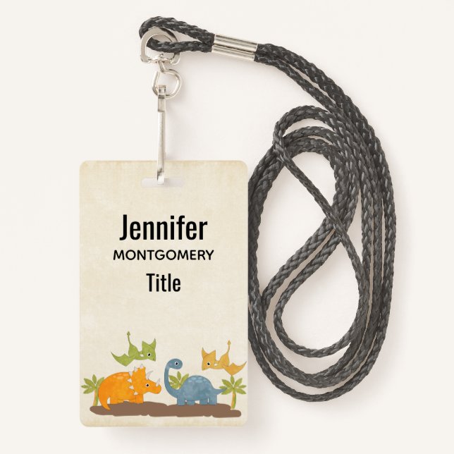 Cute Dinosaurs Prehistoric Wildlife Badge (Front with Lanyard)