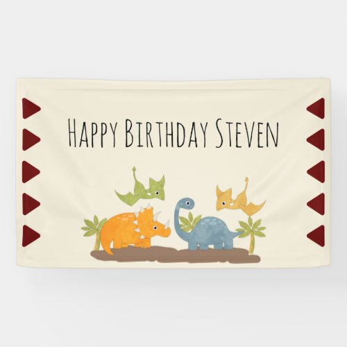 Cute Dinosaurs Prehistoric Wildlife Birthday Banner