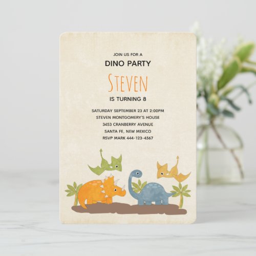 Cute Dinosaurs Prehistoric Wildlife Birthday Invitation