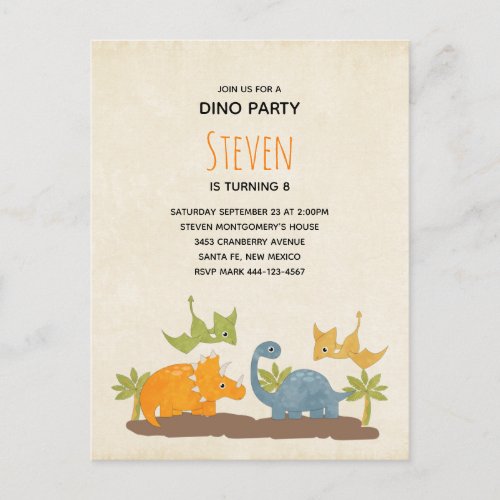 Cute Dinosaurs Prehistoric Wildlife Birthday Invitation Postcard